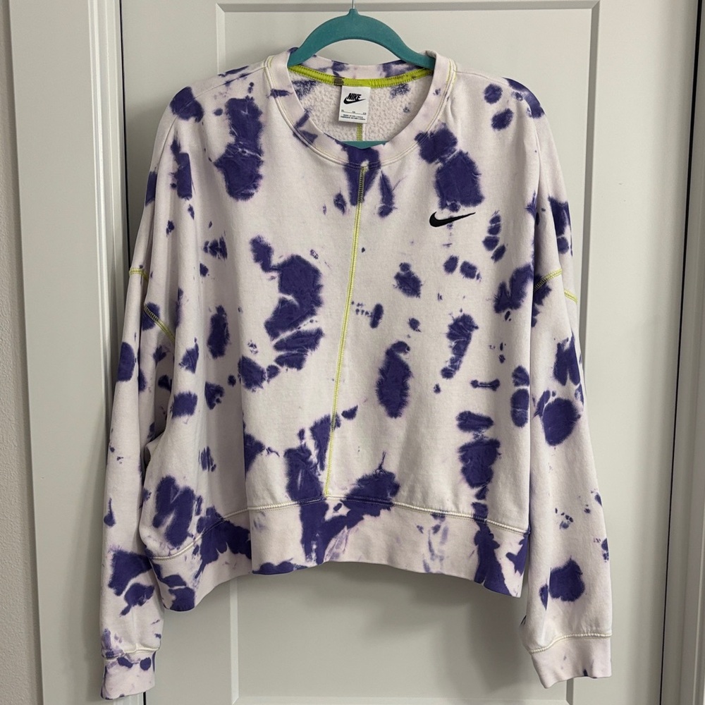 Nike White and Purple Tie-Dye Crewneck